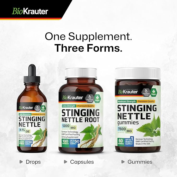 BIO KRAUTER® Stinging Nettle for Seasonal Support - Stinging Nettle Root Supplement (Urtica Dioica) 1200 mg for Urinary Tract Support &amp Daily Wellness - 100 Capsules 50 Days of Supply Non-GMO