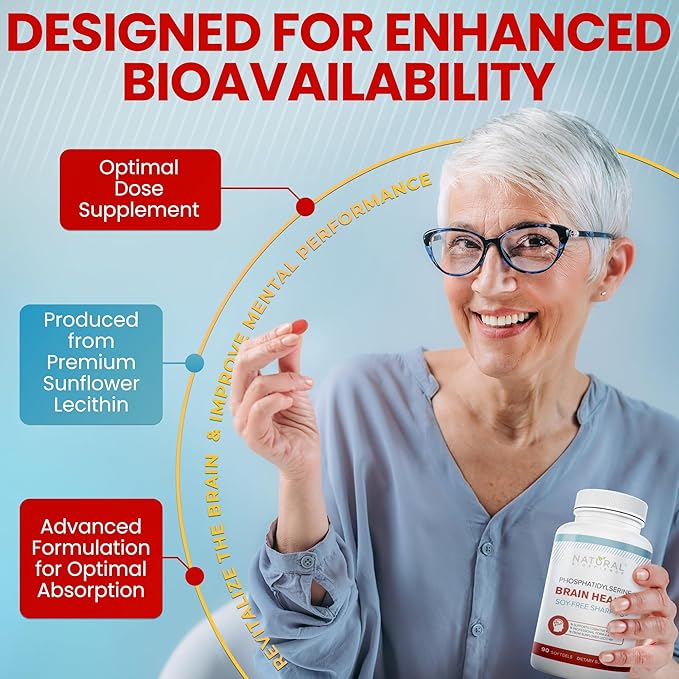 Soy Free Phosphatidylserine 100mg - Phosphatidylserine Supplement from Sunflower Lecithin Patented Sharp PS100 Brain Health Memory Aid Cortisol Control Mental Sharpness Non GMO 90 Softgels