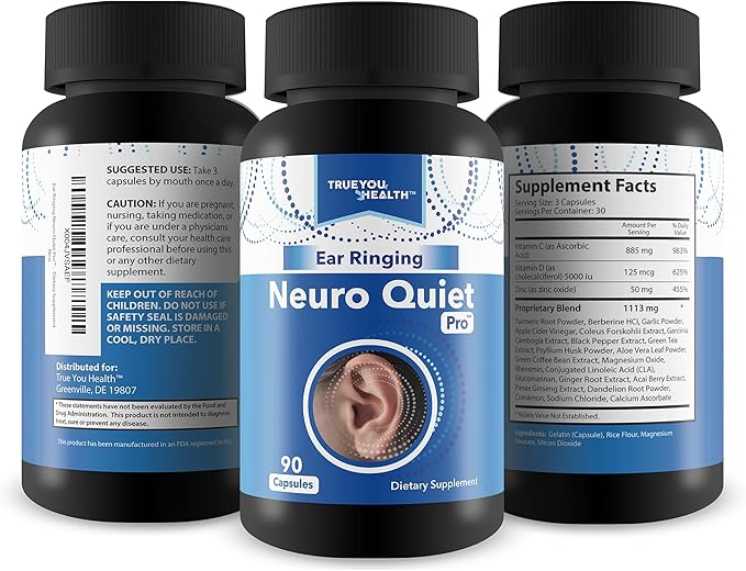 Ear Ringing Neuro Quiet Pro - Improved Formula - Our Best Hearing Improvement Supplement - Tinnitus Relief for Ringing Ears - Stop Ear Ringing Remedy - Ear Health Supplements Clear Tinnitus Ear Pills