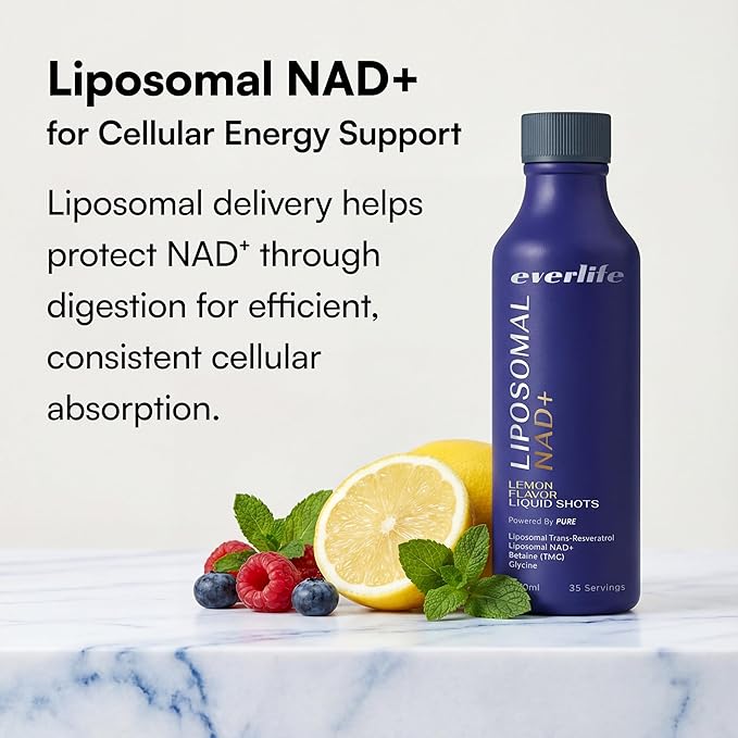 Everlife Liposomal NAD+ Liquid Supplement – 150mg Shot with Liposomal Trans-Resveratrol TMG &amp Glycine – Boosts Energy Cellular Repair Healthy Aging &amp Longevity – NMNH Alternative – 30 Servi