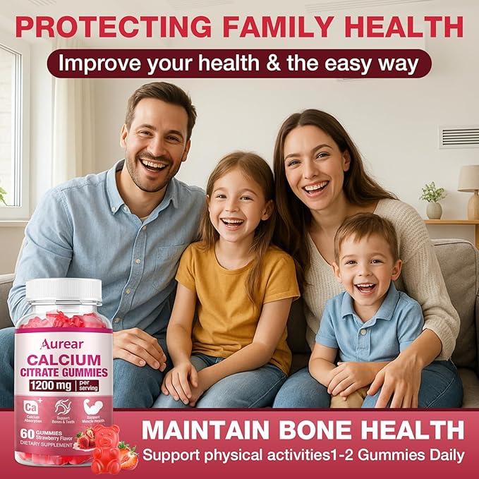Calcium Citrate Gummies - Strawberry Flavor 1200mg High Potency Supports Bone Muscle &amp Overall Wellness for Men Women &amp Seniors 60 Count Chewable Calcium Supplement (Pack of 2)
