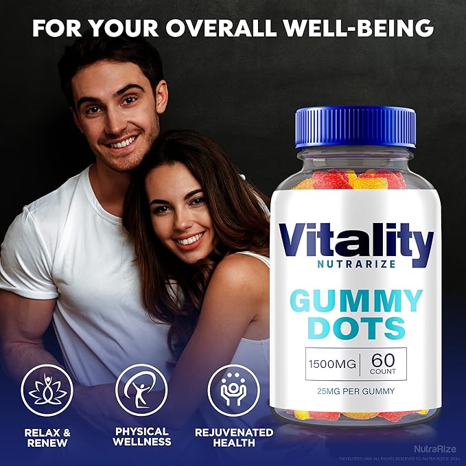 NutraRize (Pack of 2 Vitality Gummy Dots All Natural 500MG Supplement for Overall Wellness Official Reviews (120 Gummies)