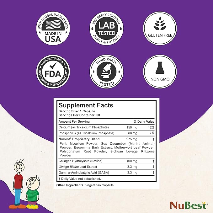 NuBest Tall | Support Bone Strength Bone Health Enhanced Immune and Whole Body Wellness with Calcium Collagen and Herbs for Ages 5+ &amp Teens | 60 Capsules