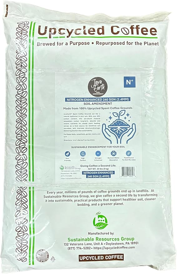 Nitrogen Enhanced 240 SGN (2.4MM) - JavaEarth® Soil Amendment Upcycled Spent Coffee Grounds 20 lbs