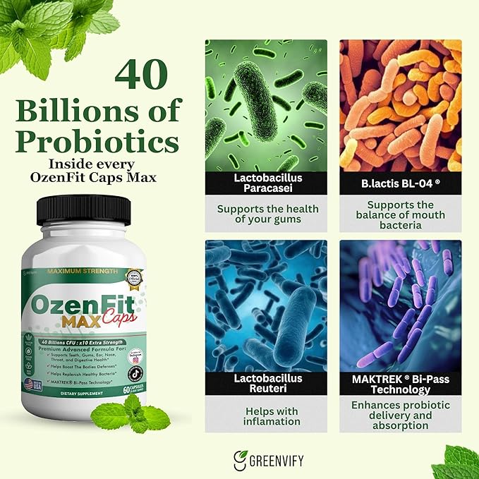 OzenFit Caps Max Probiotic Supplement 40 Billion CFU MAKTREK Bi-Pass Technology 60 Capsules 30-Day Supply (5)