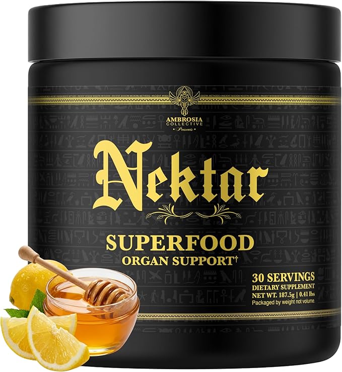 Ambrosia Superfood Organ &amp Cycle Support Powder | Liver &amp Kidney Support with Milk Thistle Red Yeast Rice &amp CoQ10 | 13 Superfood Ingredients | 30 Servings | Honey Lemon