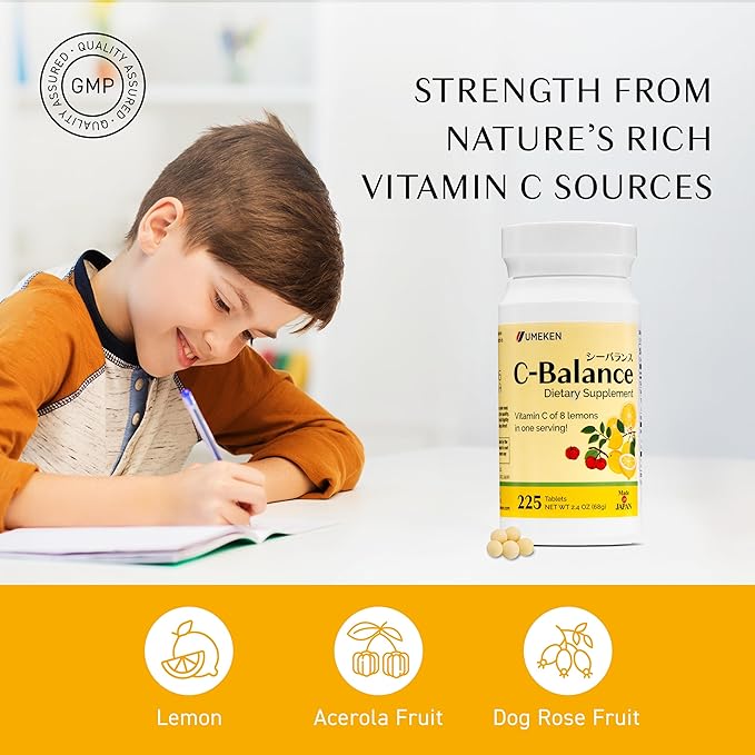 Umeken C-Balance Vitamin C Chewables Acerola &amp Lemon Extract High Potency Immune Support for Adults and Children 68g (45-Day Supply 1 Pack)