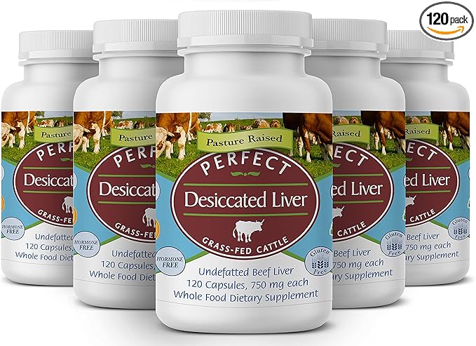 Perfect Supplements – Perfect Desiccated Liver – 120 Capsules – Undefatted Beef Liver – Natural Source of Protein Iron Vitamins A &amp B – 5 Pack