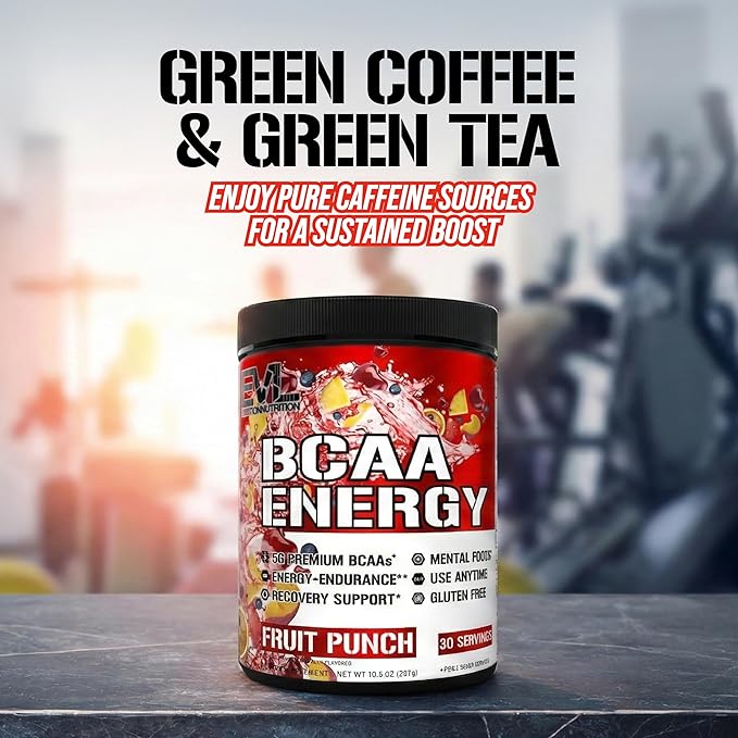 Evlution EVL BCAAs Amino Acids Powder - BCAA Energy Pre Workout Powder for Muscle Recovery Lean Growth and Endurance - Rehydrating Post Workout Recovery Drink with Natural Caffeine - Fruit Punch