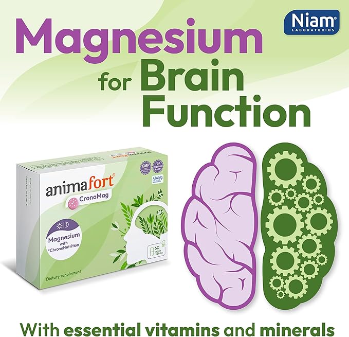 NIAM Laboratorios Magnesium Complex | Glycinate Citrate Malate | 6 High-Absorption Salts | with Vitamins B12 &amp D | 60 Capsules | Animafort CronoMag