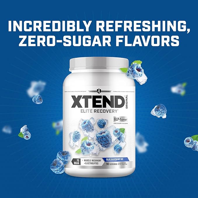 Xtend Original BCAA Powder 7g BCAAs and 2.5g L-Glutamine for Muscle Recovery Hydration and Lean Muscle Sugar Free Intra and Post Workout Drink with Electrolytes Blue Raspberry Ice 90 Servings