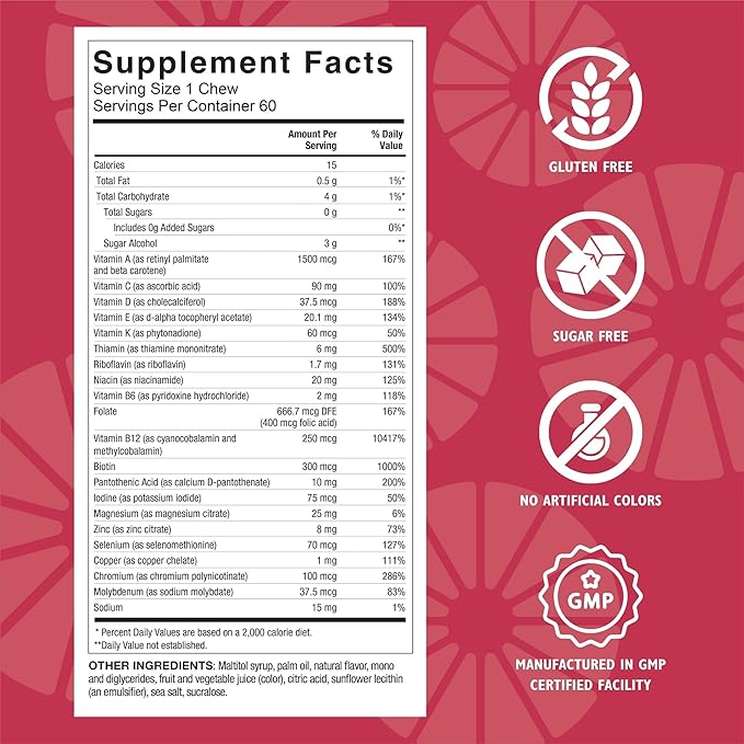 Celebrate Vitamins Bariatric Multivitamin Soft Chews - Essential Vitamins &amp Minerals Sugar &amp Gluten Free - Gastric Bypass &amp Sleeve Gastrectomy Supplement - Cherry (180ct)