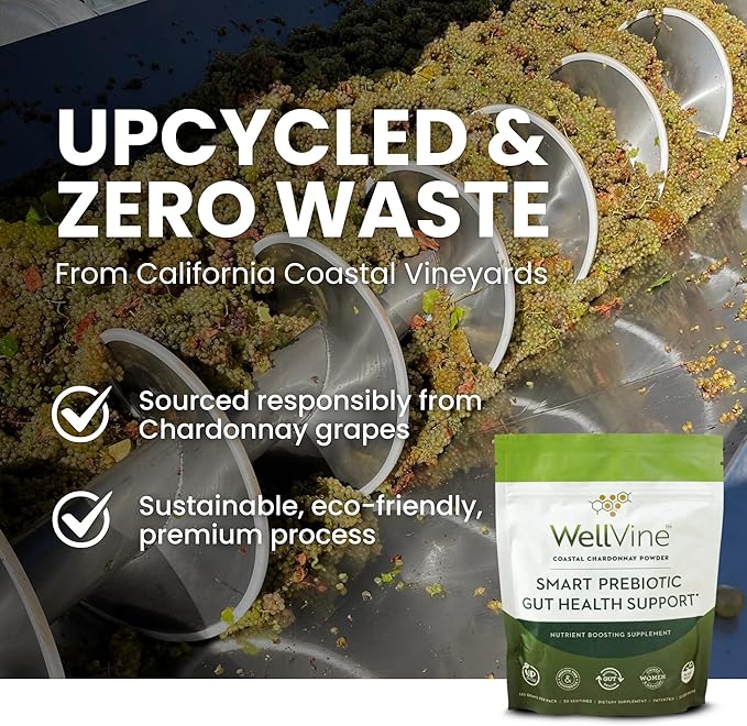 Premium Smart Prebiotic Gut Health Supplement Powder for Men &amp Women | Digestive Support &amp Gut Health With 100% Upcycled Chardonnay Grapes | Plant-Based Gluten and Allergen-Free | 4.75Oz