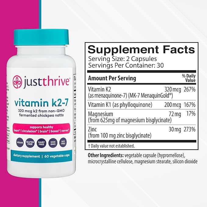 Just Thrive Core Health Complete Bundle – Probiotic PREbiotic Powder Daily Gut Detox and Vitamin K2-7– Advanced Digestive Detox and Circulatory Support for Complete Body Wellness