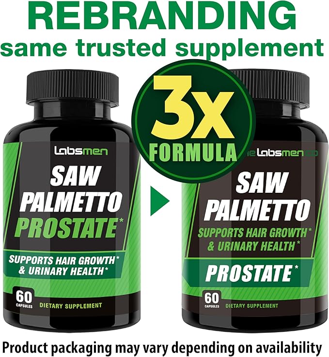 3X Formula Natural Prostate Health Supplements for Men - Saw Palmetto Reduce Nighttime Bathroom Trips + Hair Growth/Hair Loss Prevention 2-Mons (60 Count (Pack of 1))