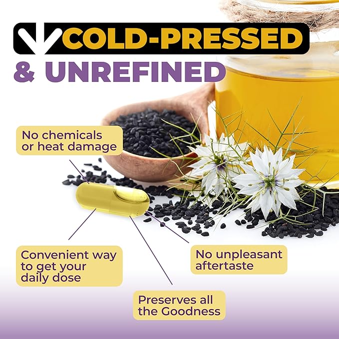 Black Seed Oil - Cold Pressed Black Seed Oil Capsules - Provides Vitamin E &amp Omega 3 6 9 - High Potency (1500mg) for Immune &amp Joint Support Antioxidants Digestion Hair Skin Nails - Vegan 90