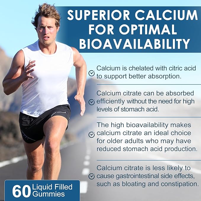 Calcium Citrate Vitamin D3 1000IU Gummies for Women &amp Men Sugar Free Bone Health Complex with Calcium Magnesium Zinc Potassium &amp B6 High Absorption Teeth Leg Cramp &amp Nerve Health Ve