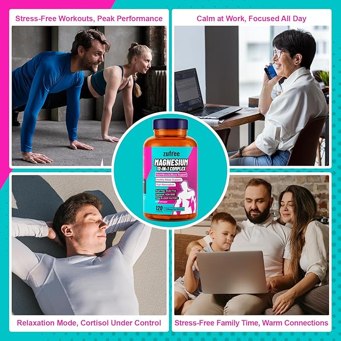 Magnesium Complex 12 in 1 Supplement 700mg Per Serving - 100% Chelated Purified Magnesium Glycinate - 120 Capsules - Support Sleep Heart Muscle Bone Health - High Absorption