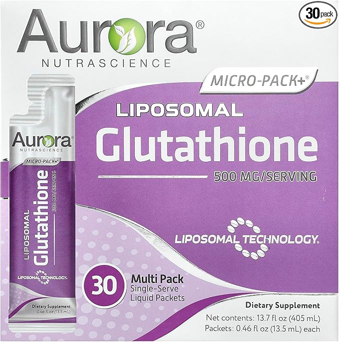 Aurora Nutrascience Micro-Pack Liposomal Glutathione - 500 mg Liquid Supplement Antioxidant Support for Men &amp Women Sugar Free Non-GMO Liposomal Glutathione Packets - 30 Single Serve Packets