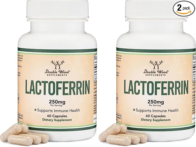 Lactoferrin 250mg per Serving (60 Capsules) Patented Bioferrin Lactoferrin - Superior Iron Supplement for Iron Deficiency and Immune Support by Double Wood Supplements (Pack of 2)