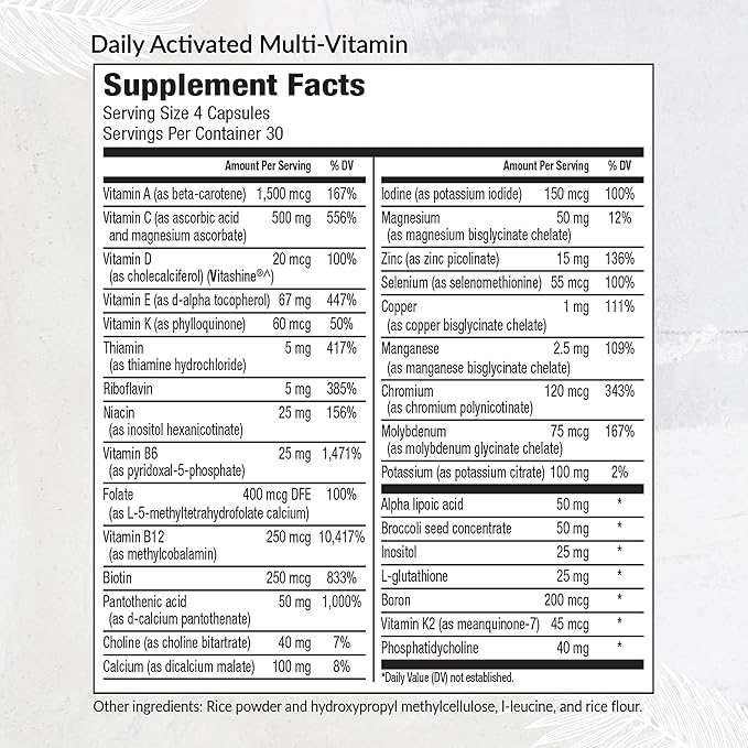 Equilife Daily Activated Multivitamin 21 Essential Nutrients with B Complex Antioxidant Formula for Overall Wellness Gluten-Free Non-GMO 120 Capsules