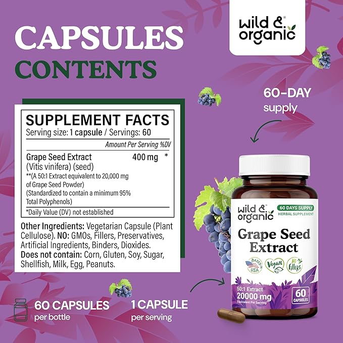 Wild &amp Organic Grape Seed Extract 60 Capsules &amp Beet Root 60 Capsules