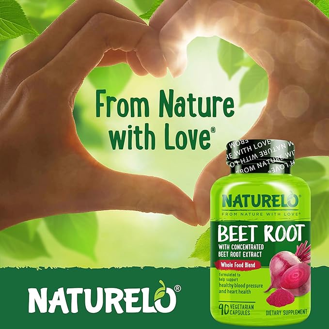 NATURELO Beet Root 90 Capsules – Heart Health &amp Blood Pressure Support* – 1000mg Beet Root Extract + Whole Food Blend – Non-GMO Vegan Gluten-Free