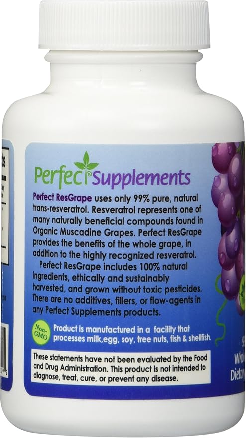 Perfect ResGrape Max 60 vegetable capsules per bottle(Pack of 3) ~ 99% Trans-Resveratrol &amp Muscadine Grape ~ Anti-Aging Supplement &amp Potent Antioxidant