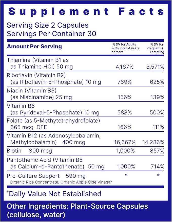 Quantum Nutrition Labs Max Energy Bs - Vitamin B Complex Methylated B Complex Vitamins with Vitamin B1 B6 B12 Thiamin Folate and Biotin - 60 Vegetarian Capsules