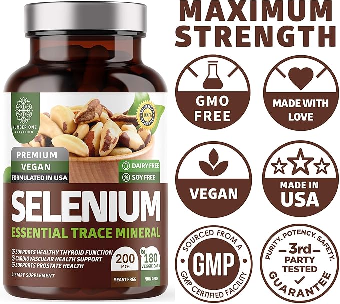N1N Premium Pure Selenium [200MCG Max Absorption] Essential Trace Mineral to Support Immunity and Prostate Function 180 Veg Caps (Pack of 2)