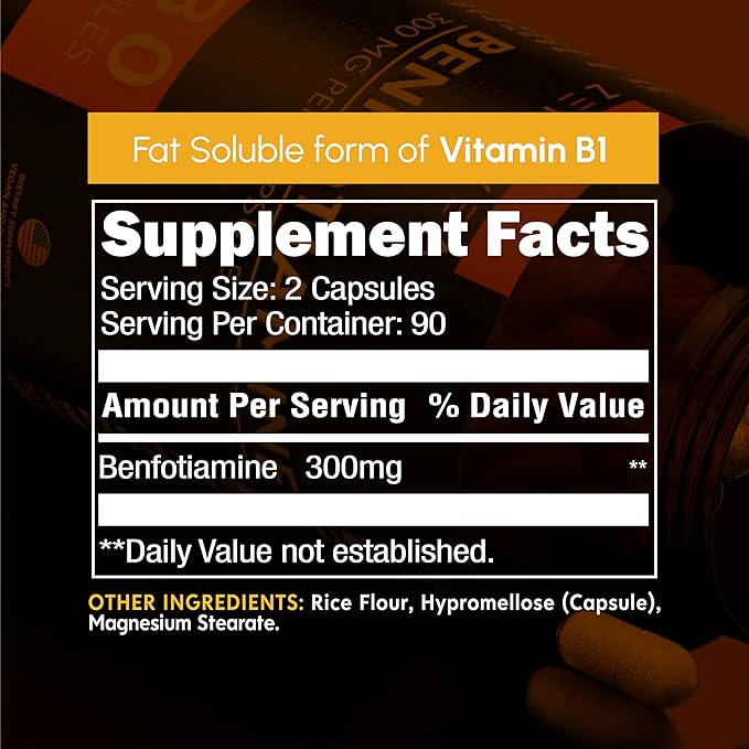 Benfotiamine 300mg - Benfotiamine b1-180 Capsules (3 Months Supply) - Vegan Non-GMO Gluten-Free