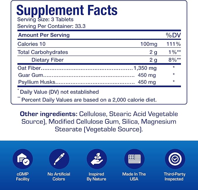 Soluble and Insoluble Fiber Supplement Pills - Clinical Formula Psyllium Husk Fiber Pills for Women &amp Men with Oat Fiber for Regularity Constipation &amp Colon Cleanse Support - Vegan &amp Glute