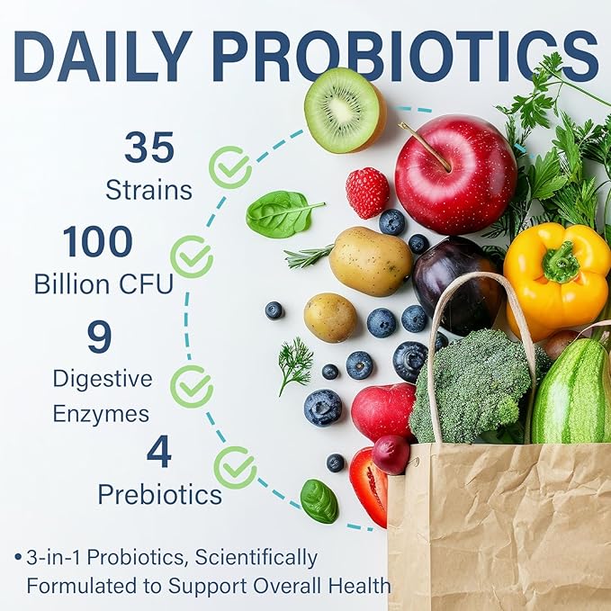 Raw Probiotics for Women &amp Men - 100 Billion CFU 35 Strains Organic Prebiotics &amp Natural Digestive Enzymes for Digestive Gut &amp Immune Health - Soy and Gluten Free Non-GMO 180 Vegan Ca