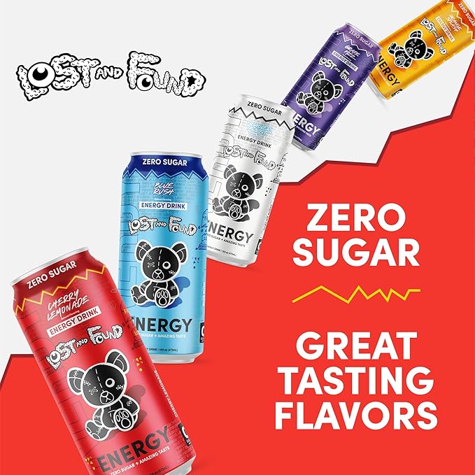Lost and Found Energy Drink Sugar Free with No Artificial Flavors - 12-Pack 16oz - Performance Drink for Energy &amp Focus 150mg of Caffeine Taurine - Gluten-Free &amp Vegan