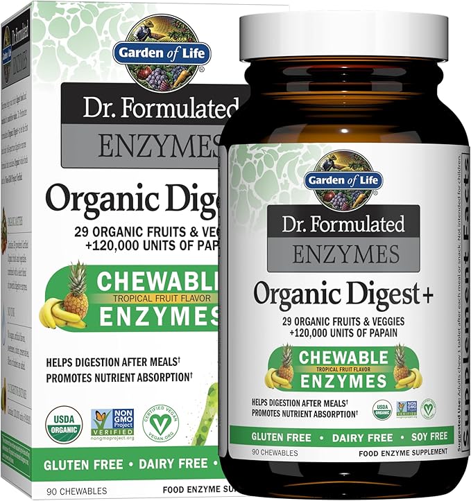 Garden of Life Dr Formulated Digestive Enzymes with Papain Bromelain &amp Dr. Formulated Probiotics Organic Kids+ Plus Vitamin C &amp D - Berry Cherry