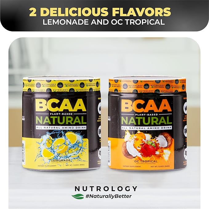 Nutrology BCAA Natural - Plant Based BCAA Powder Lemonade Flavor Optimized 2:1:1 Ratio Amino Acids Powder for Pre Workout &amp Post Workout Recovery Vegan Gluten-Free Non-GMO 30 Servings