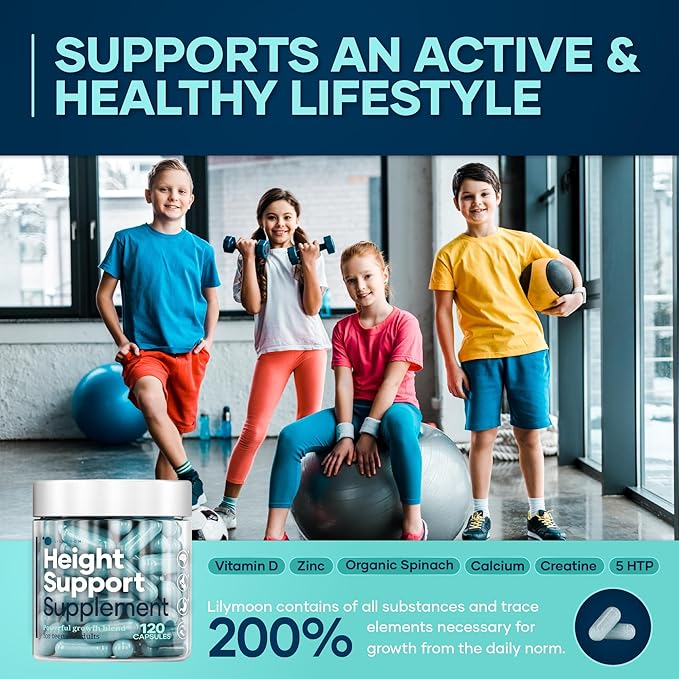 Height &amp Bone Support Supplement - Premium Height Growth Supplement for Kids &amp Teens with Calcium - Nutritional Support Bone Health Formula - Height Increase Essential Vitamins - 120 Caps