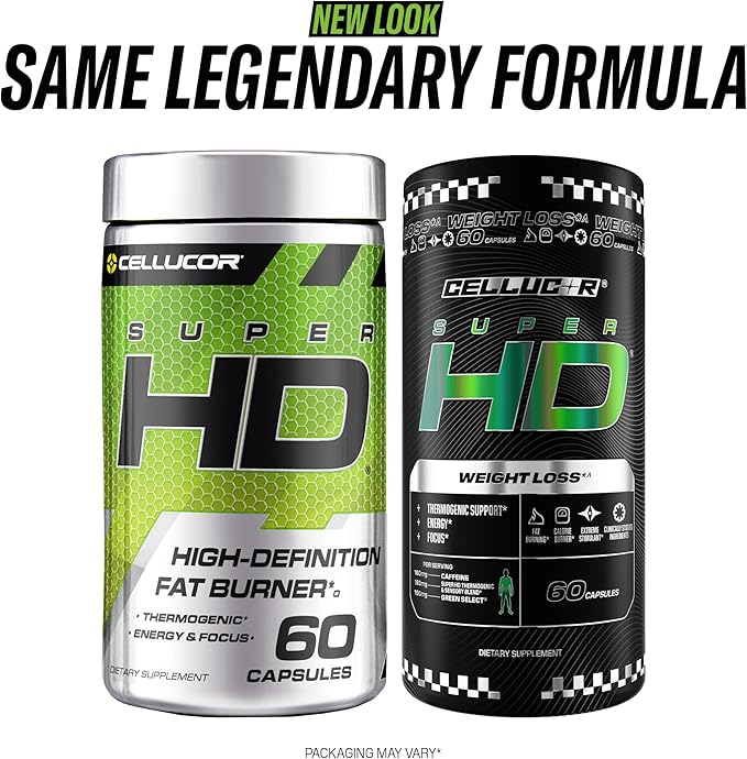 Cellucor SuperHD Thermogenic Fat Burner Weight Loss Supplement Appetite Suppressant &amp Energy Booster Capsimax Green Tea Extract 160mg Caffeine &amp More 60 Capsules (Packaging May Vary)