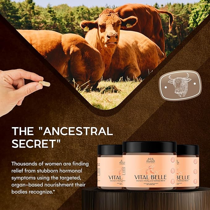 Vital Belle Grass Fed Beef Organ Supplement for Women – Nutrients from Bovine Liver Heart &amp Kidney – Balanced Energy &amp Daily Wellness Support – 60 Grassfed Capsules – Pasture-Raised Organ Ble