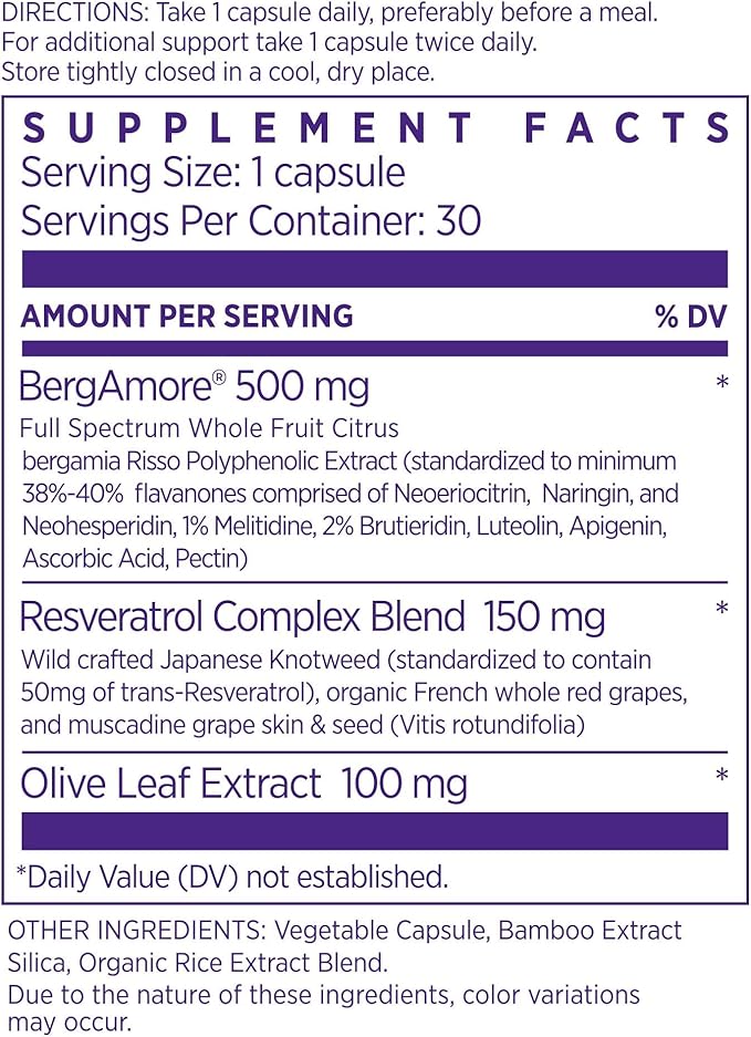 NAOMI Italian Citrus Bergamot 500mg + Resveratrol Award-Winning Cardiologist Dvlpd Supports Normal Cholesterol &amp Healthy Cellular Function 7 Key Polyphenols Resveratrol &amp Olive Leaf 30-Da