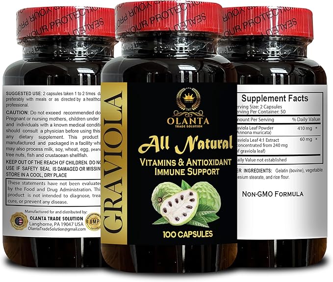 Graviola Extract - Promotes Flora Balance Immune Support Supplement Graviola for Digestion Natural Energy Booster Graviola for Immune Health - 2 Bottles 200 Capsules