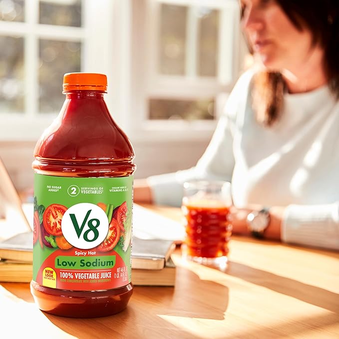 V8 Low Sodium Spicy Hot 100% Vegetable Juice 46 fl oz Bottle (Pack of 6)