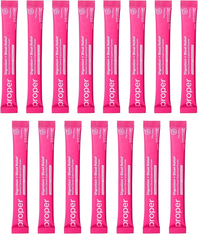 Proper The Pinks Digestion and Bloat Relief. Drink Mix with Gut Health Probiotics Prebiotics Beet Root &amp Enzymes for Digestive Support. Bloating and Microbiome Supplement for Women and Men