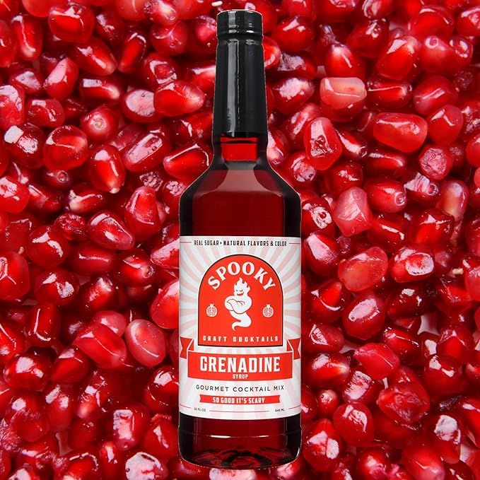 SPOOKY - Grenadine Syrup - With Real Pomegranate Juice and Real Sugar - No Artificial Colors Flavors or Corn Syrup Premium Gluten Free Cocktail Mixer - 32 Oz (Pack of 2)