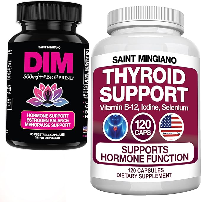 Thyroid Support Supplement 120 Capsules - with - DIM Supplement 300 mg - Hormone Balance for Women