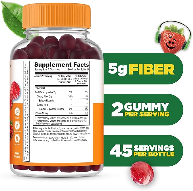 Lifeable Prebiotic Fiber Gummies for Kids | Kids Fiber Gummies 5g | Great Tasting Fiber Supplements for Kids | Prebiotic Gummies for Digestive Health | Fiber Gummy for Kids Children | 90 Gummies