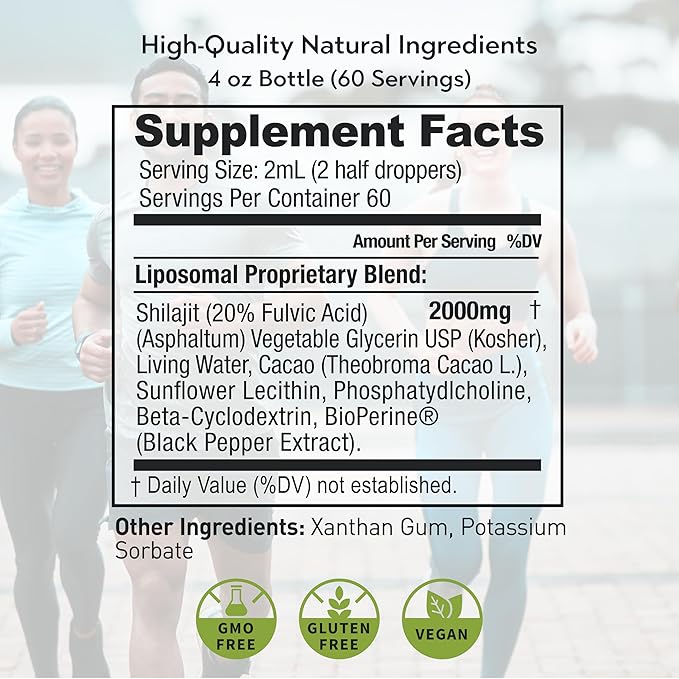 Maxx Herb Pure Himalayan Shilajit – Liquid Liposomal Formula with Black Pepper BioPerine &amp Cacao - Energy Boost &amp Immune Support 85+ Trace Minerals 20% Fulvic Acid – 4 Oz Bottle (60 Servings