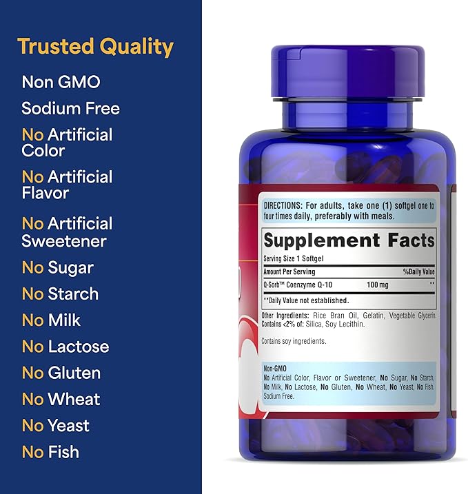 Puritan's Pride Coenzyme CoQ10 100mg Dietary Supplement for Heart Health Blood Pressure Oral Gum Health and Healthy Aging Support 240 Rapid Release Softgels 2-Pack