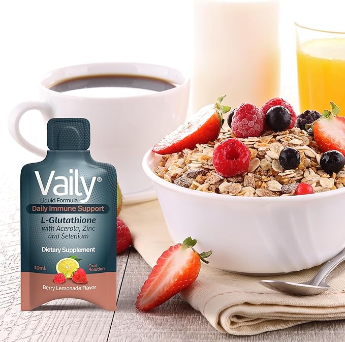 Vaily Immune Support Supplement for Adults - Liquid Glutathione Supplement 860 mg w/Acerola Vitamin C Zinc &amp Selenium - High Potency Antioxidant Skin Health Detox Every Day - 30 Single-dose Vial