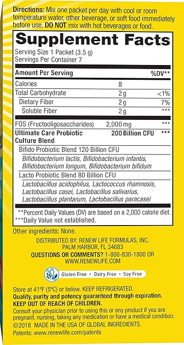 Renew Life Adult Probiotic - Ultimate Flora Probiotic Extra Care Probiotic Supplement - 200 billion - 7 Day Program 7 Packets (Packaging May Vary)